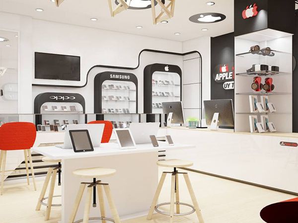 Gam màu trắng, đen làm chủ đạo tạo phong cách hiện đại trong thiết kế cửa hàng điện thoại