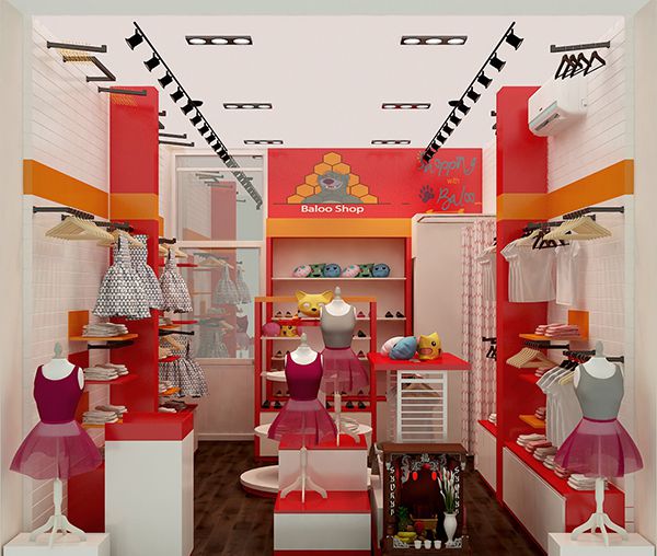 Không gian nội thất bố trí hài hòa tạo lên một shop thời trang trẻ em ấn tượng